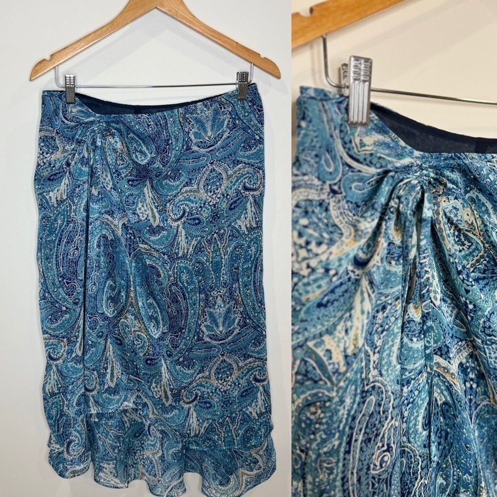 Emma James Blue Layered Paisley Print Midi Skirt (8)